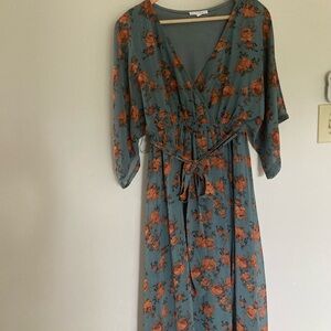 Baltic Born Orange Floral Kimono Wrap Maxi Dress